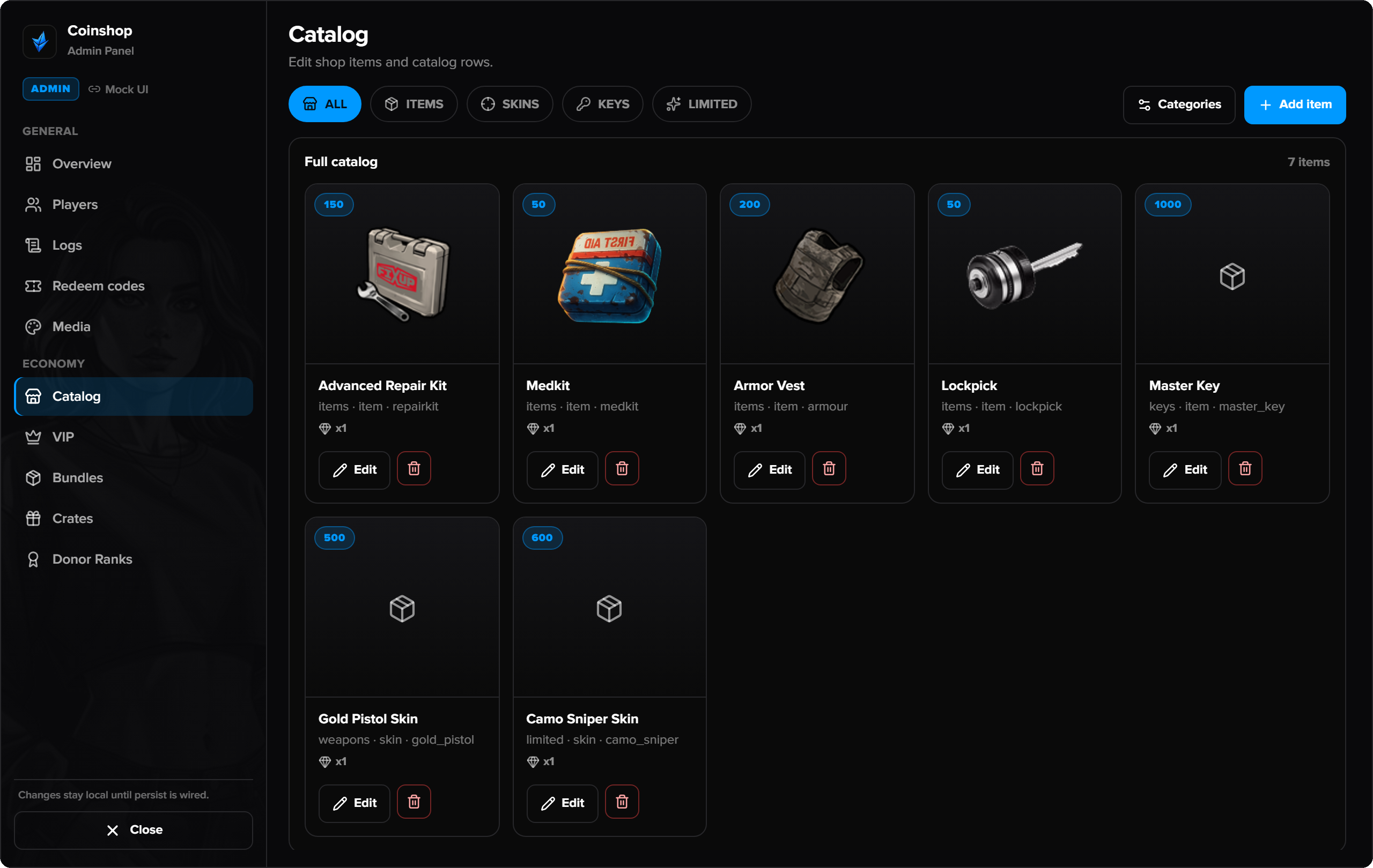 Admin catalog