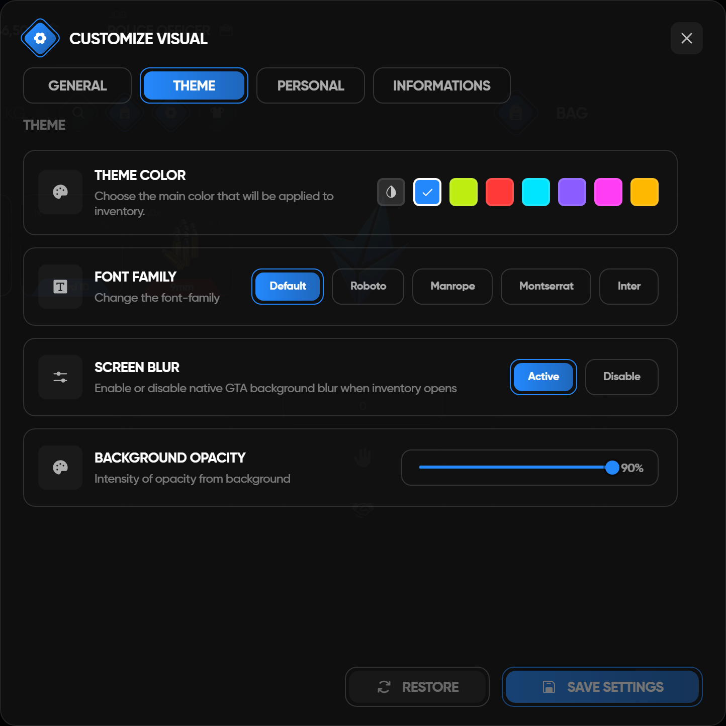 Theme settings